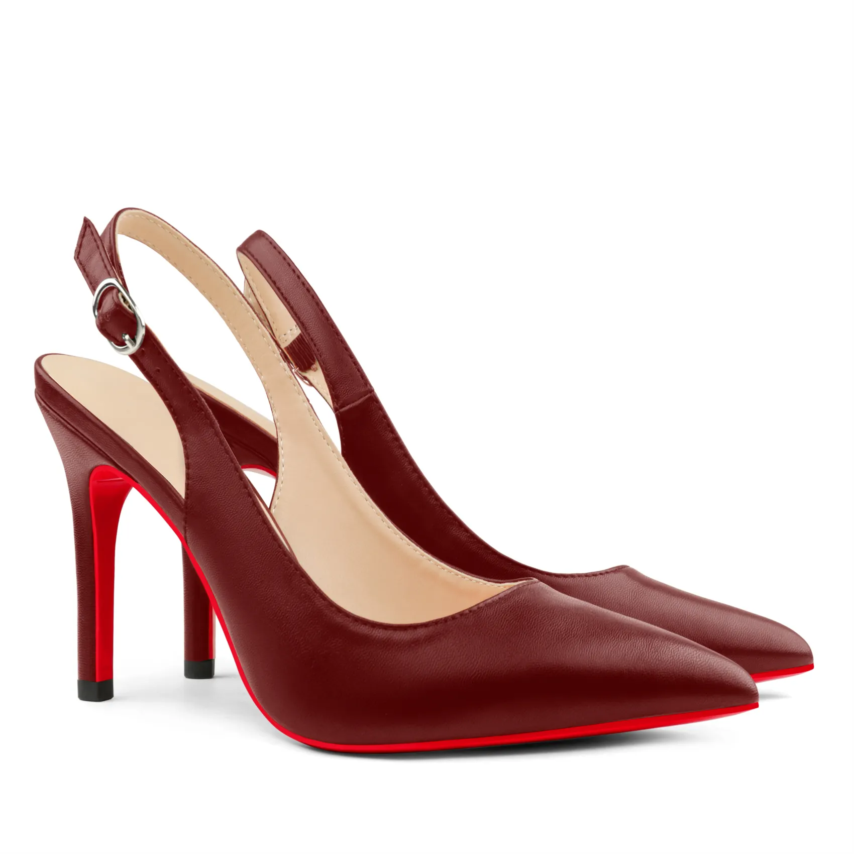 90mm Women's Pointed Toe Slingback Matte Heels Red Bottoms Pumps Comfortable Dress Shoes-vocosishoes