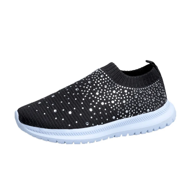 Breakj Breakj Large-Size With Diamond Flying Sneakers New Net Shoes Women's Shoes Low-Heeled Mesh Sports Casual Shoes