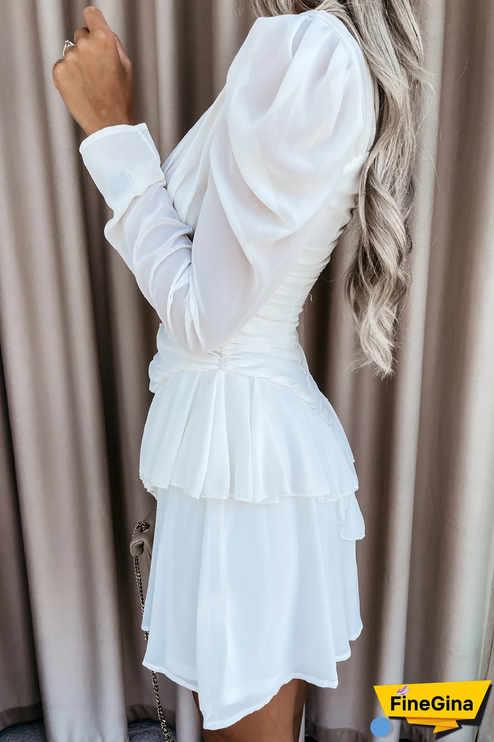 KarliDress V-Neck Long Sleeve Button Down Mini Dress P12891