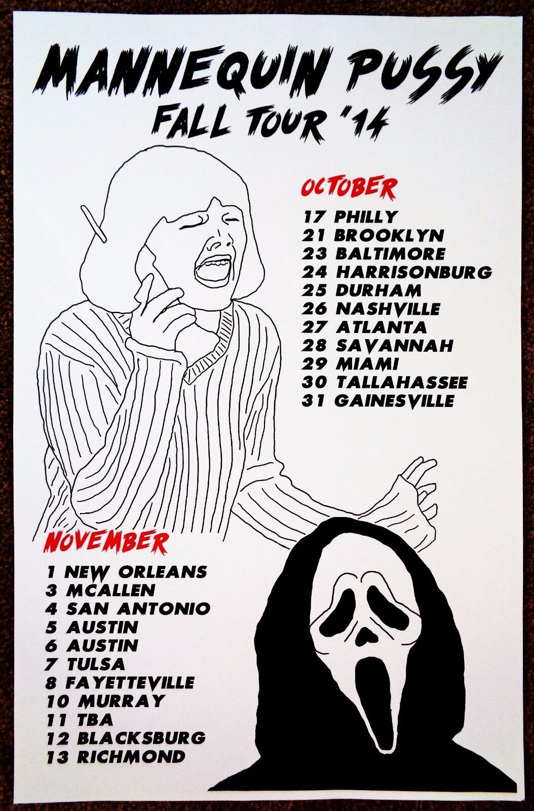 MANNEQUIN PUSSY 2014 Tour POSTER Gig Concert October-November