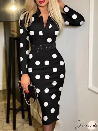 Printed Notched Long Sleeve Wrap Dress