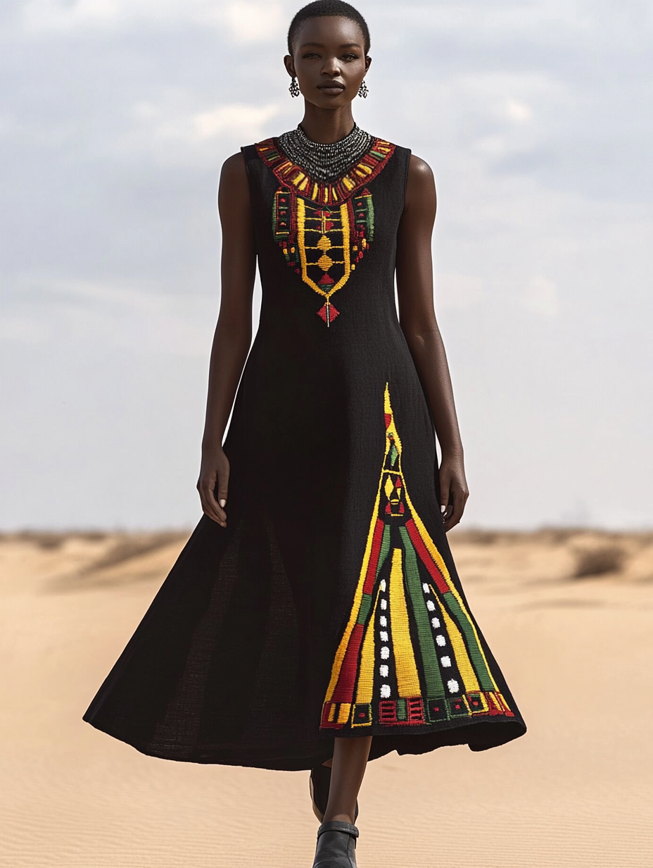 Women's Black Juneteenth Patchwork V-neck Tank Dress