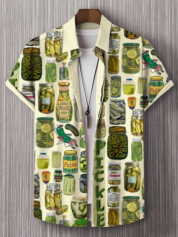 Men's Pickled Cucumber Vacation Style Print Casual Shirt