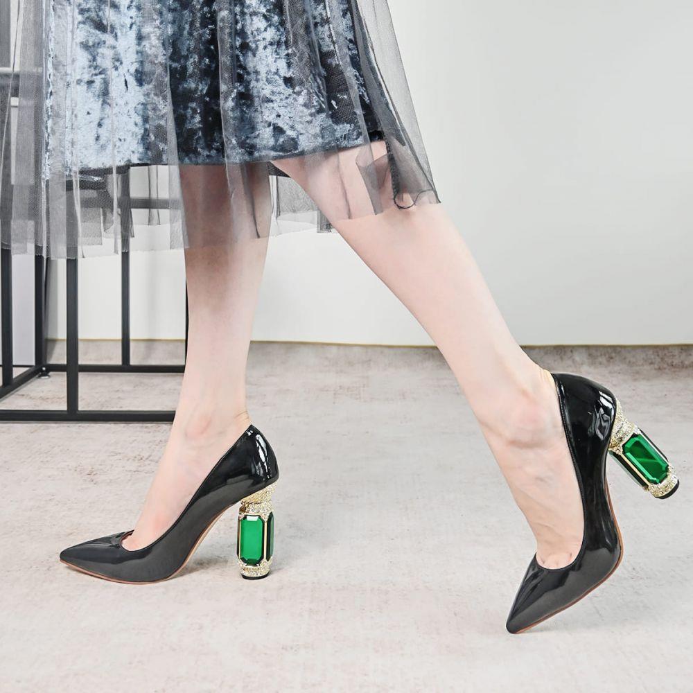 Gemstone Decorative Heels Pointed Toe Pumps New Girl Shoes Style