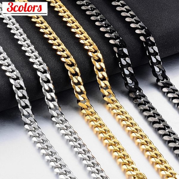 3COLORS Hannah Martin Men's Necklace Stainless Steel Cuban Link Chain Sterling Silver Color Male Jewelry Gifts for Men - Shop Trendy Women's Fashion | TeeYours