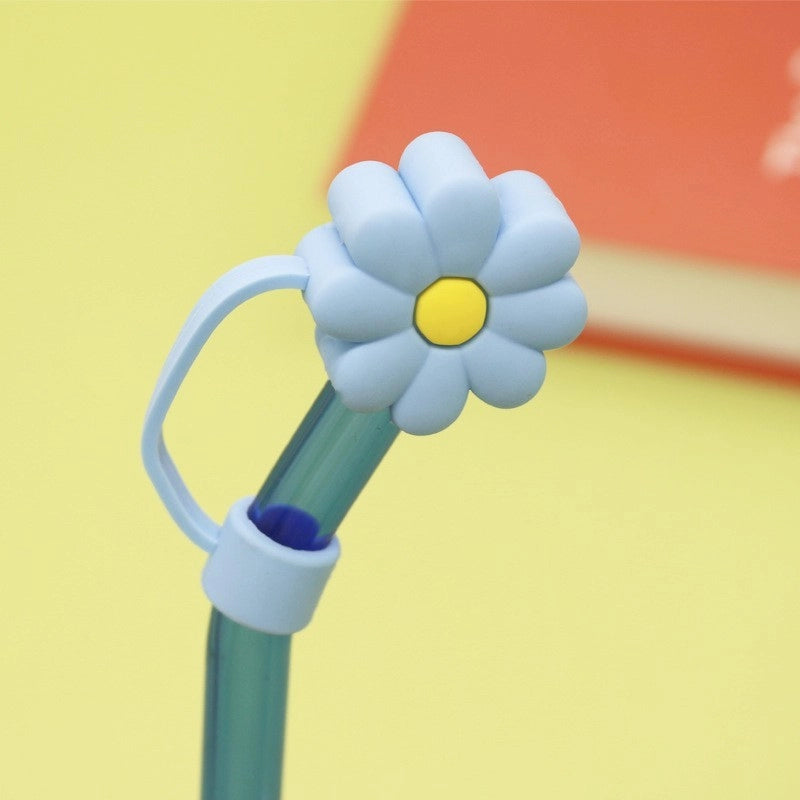 5 Pieces Silicone Straw Cap Flower Cartoon Baiyun Cup Straw Protective Cover Dust Plug 10mm