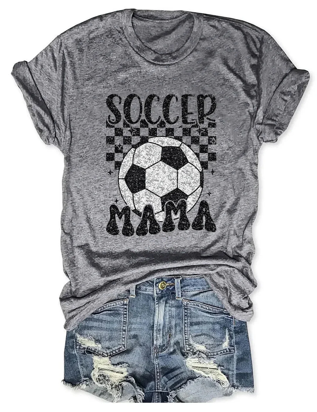 Retro Soccer Mama Printed Round Neck Short Sleeve T-Shirt