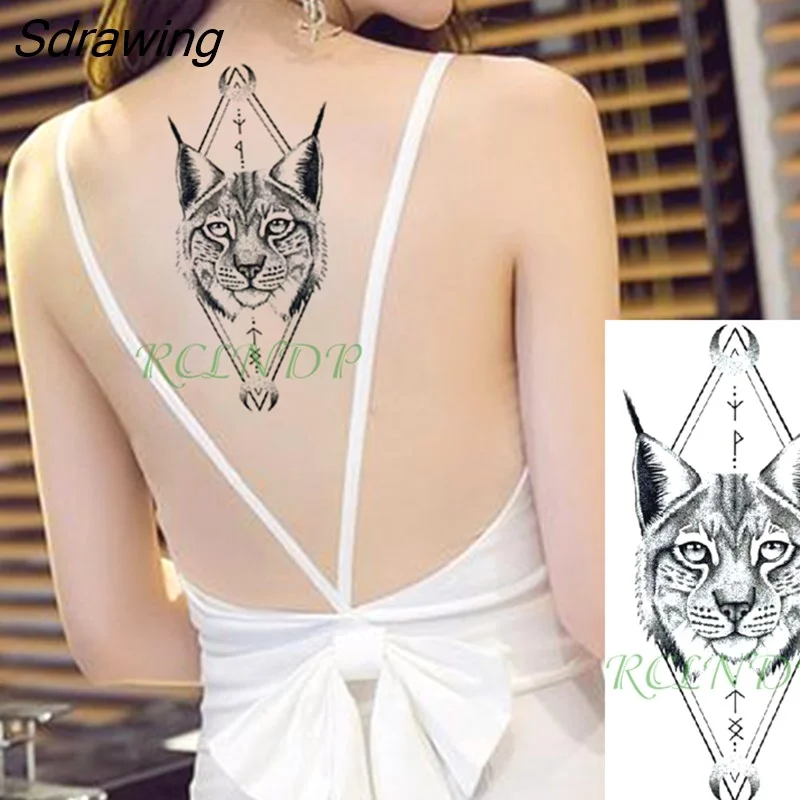 Sdrawing Temporary Tattoo Sticker Wolf Large Animal Triangle Dot Design Fake Tatoo Flash Tatto Arm Leg Body Art for Women Men