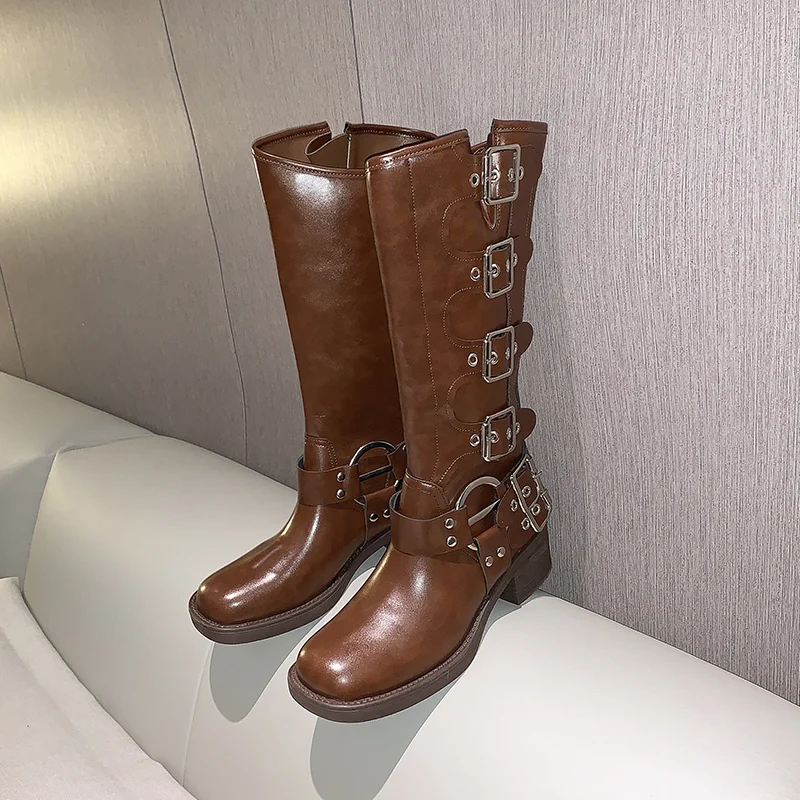 Yyvonne Boots Knee High Platfrom Studded Spring Summer Knight Combat Gothic Elegant Medium Heel Women's Shoes Motorcycle Footwear