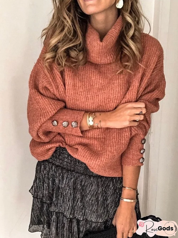 Solid Cotton-Blend Long Sleeve Turtleneck Sweater