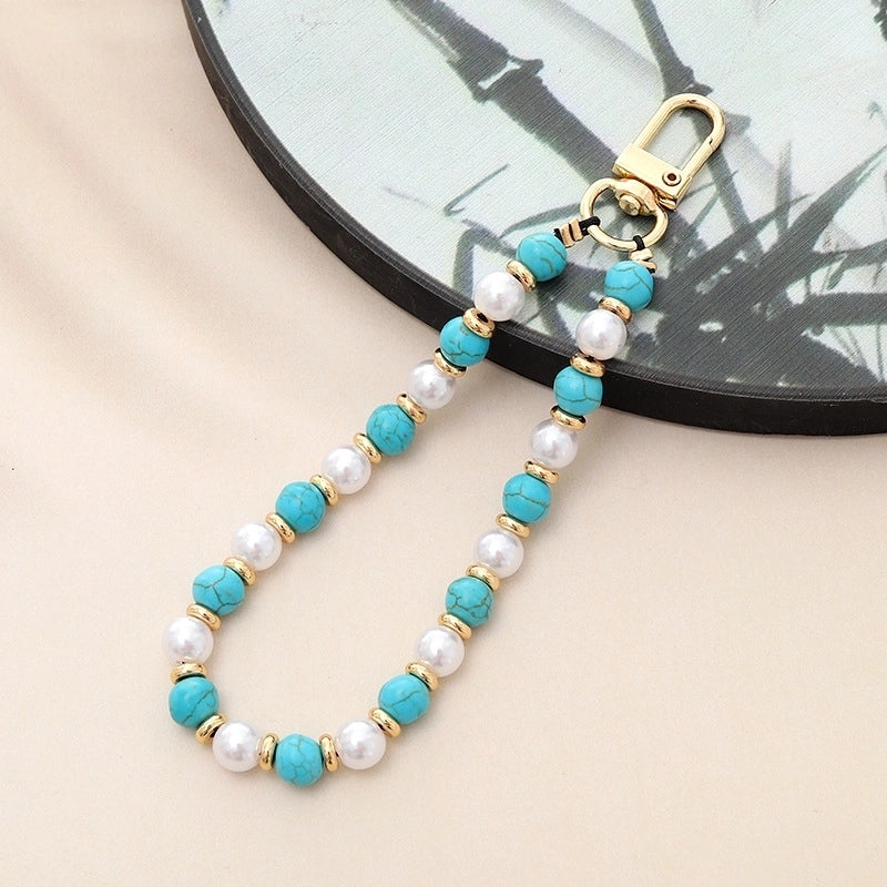 Basic Geometric Artificial Pearl Natural Stone Beaded Mobile Phone Chain