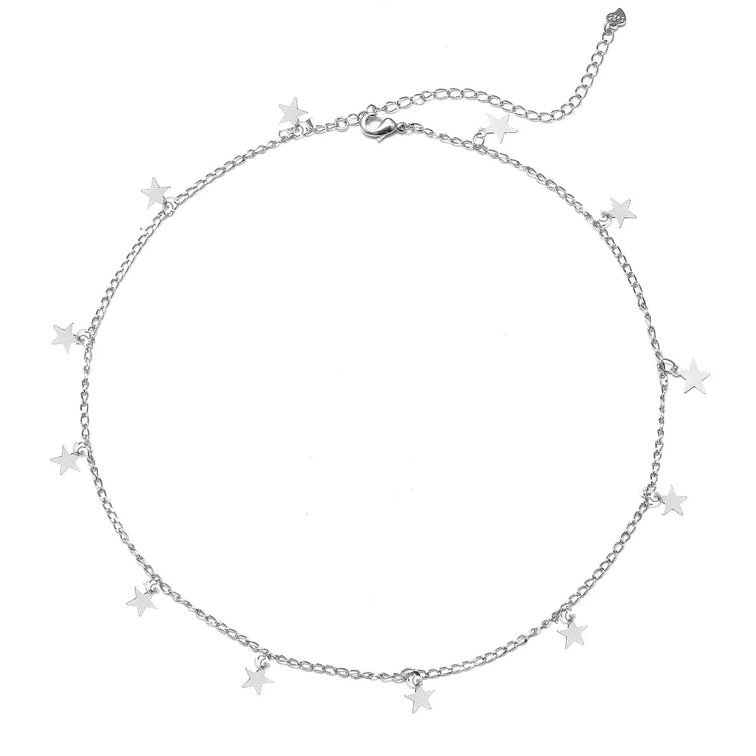 women's Star Choker Necklace - Butterfly Bead Chain Star Necklace Choker for Girls Necklace Jewelry