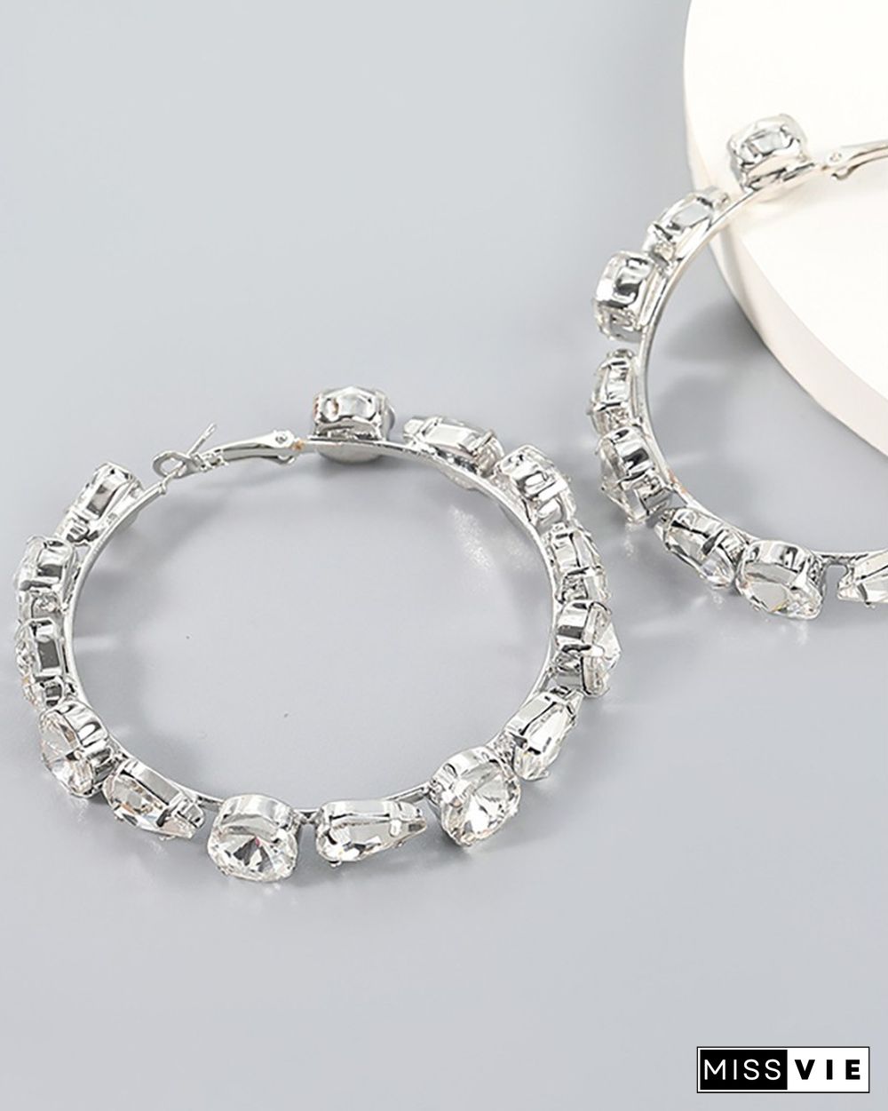 1Pair Waterdrop & Round Shaped Rhinestone Hoop Earrings