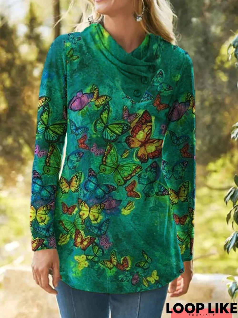 Casual Cowl neck Loosen Butterfly Tunic Top