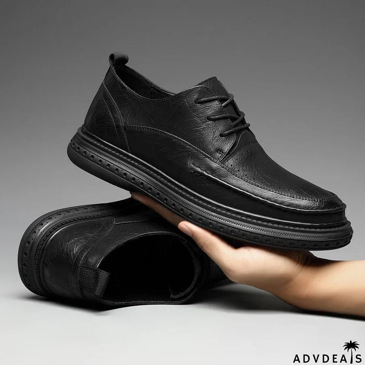 Textured Style Front Lace-Up Fastening Low-Top Flat Sole Vintage Dress Shoes