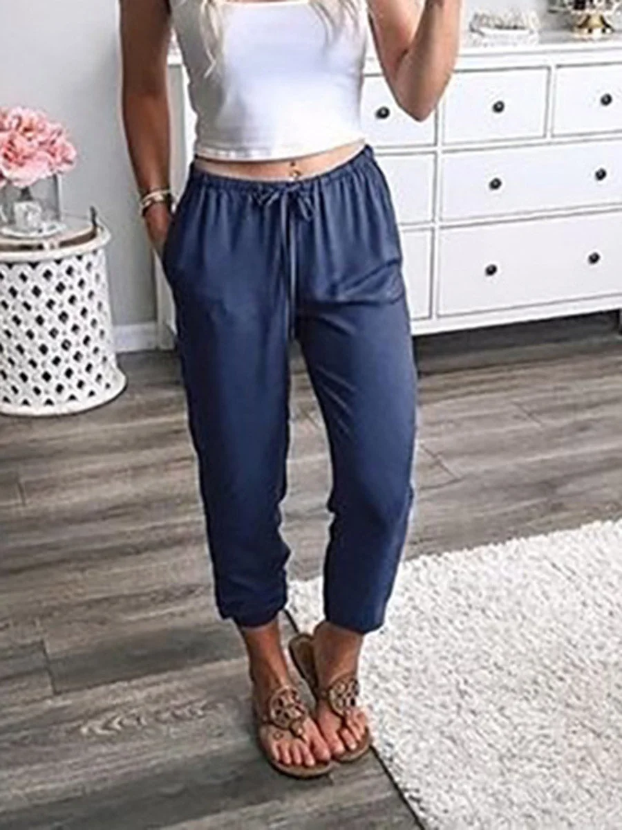 Lace-up Solid Color Casual Pants