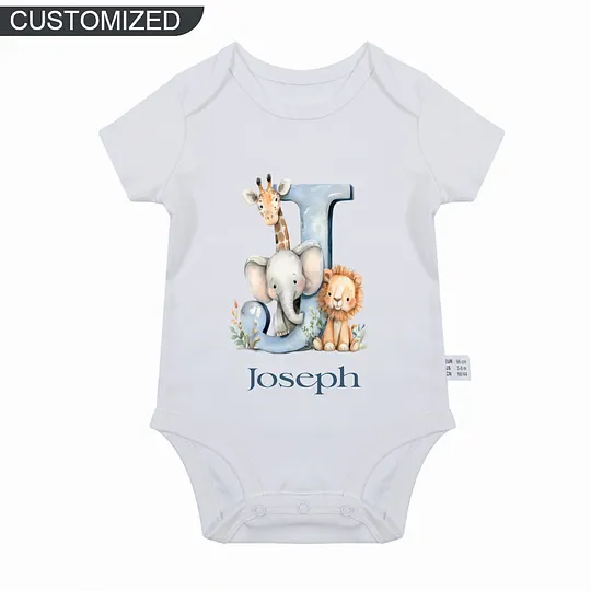 【0M-24M】Customized Adorable Animal-Themed Letter Design Bodysuit For Baby