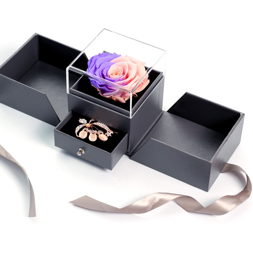 Beatea Pink Purple Unfade Dried Flowers Jewelry Box Preserved Rose 