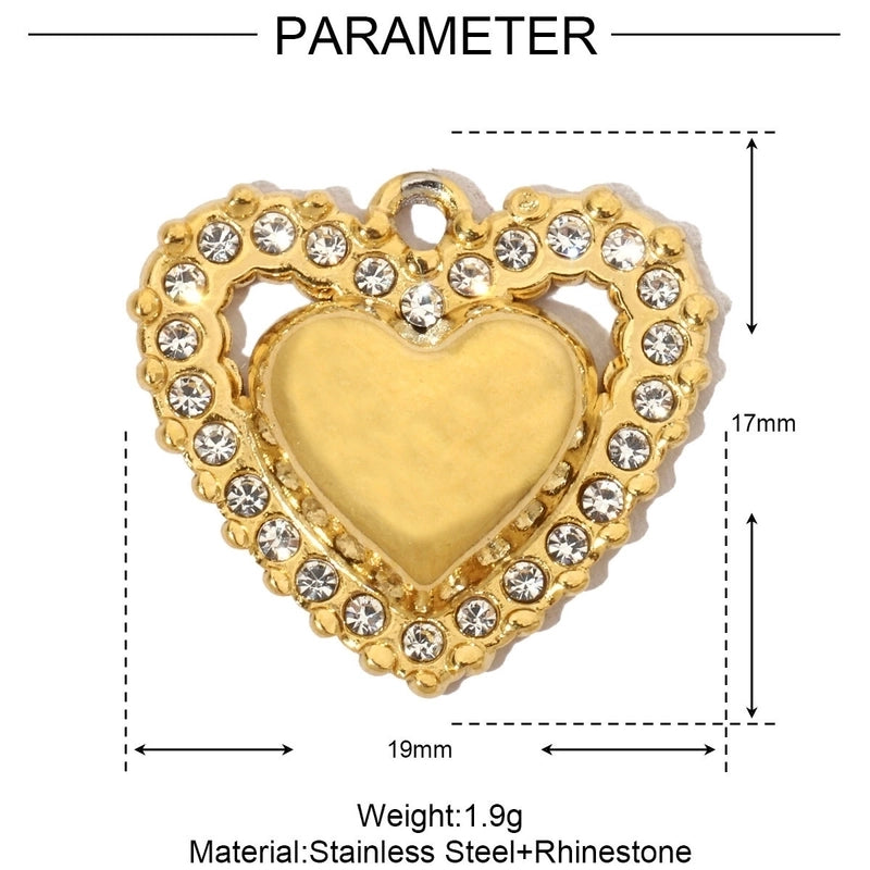 3 PCS/Package 304 Stainless Steel Rhinestones Heart Shape Pendant Jewelry Accessories