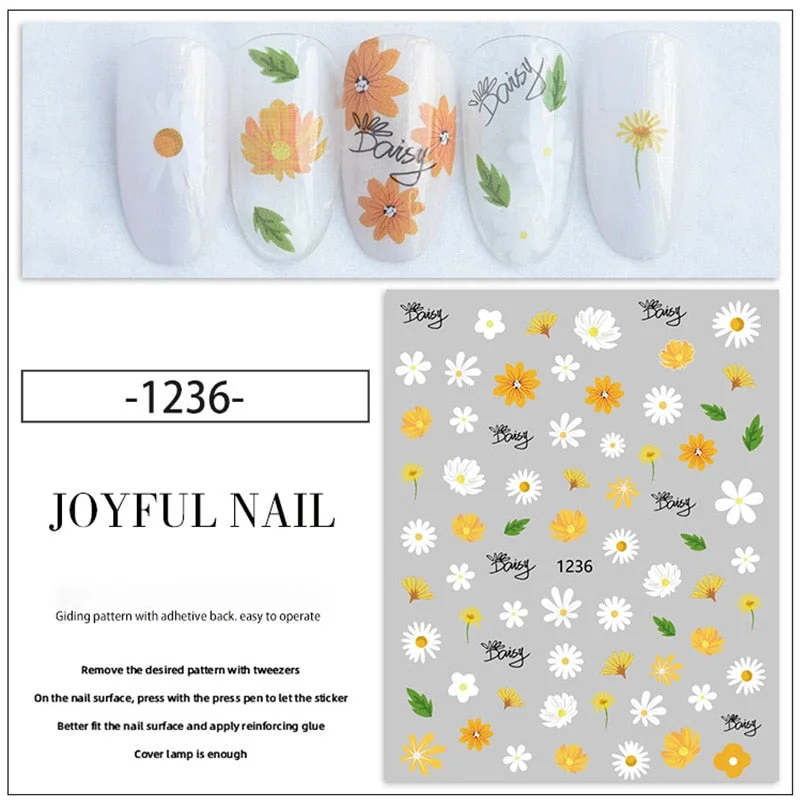 Beautizon Cute Image Flowers Leaves Cactus Nail Sticker 3D Engraved Nail Art Decorations Nail Decals Design
