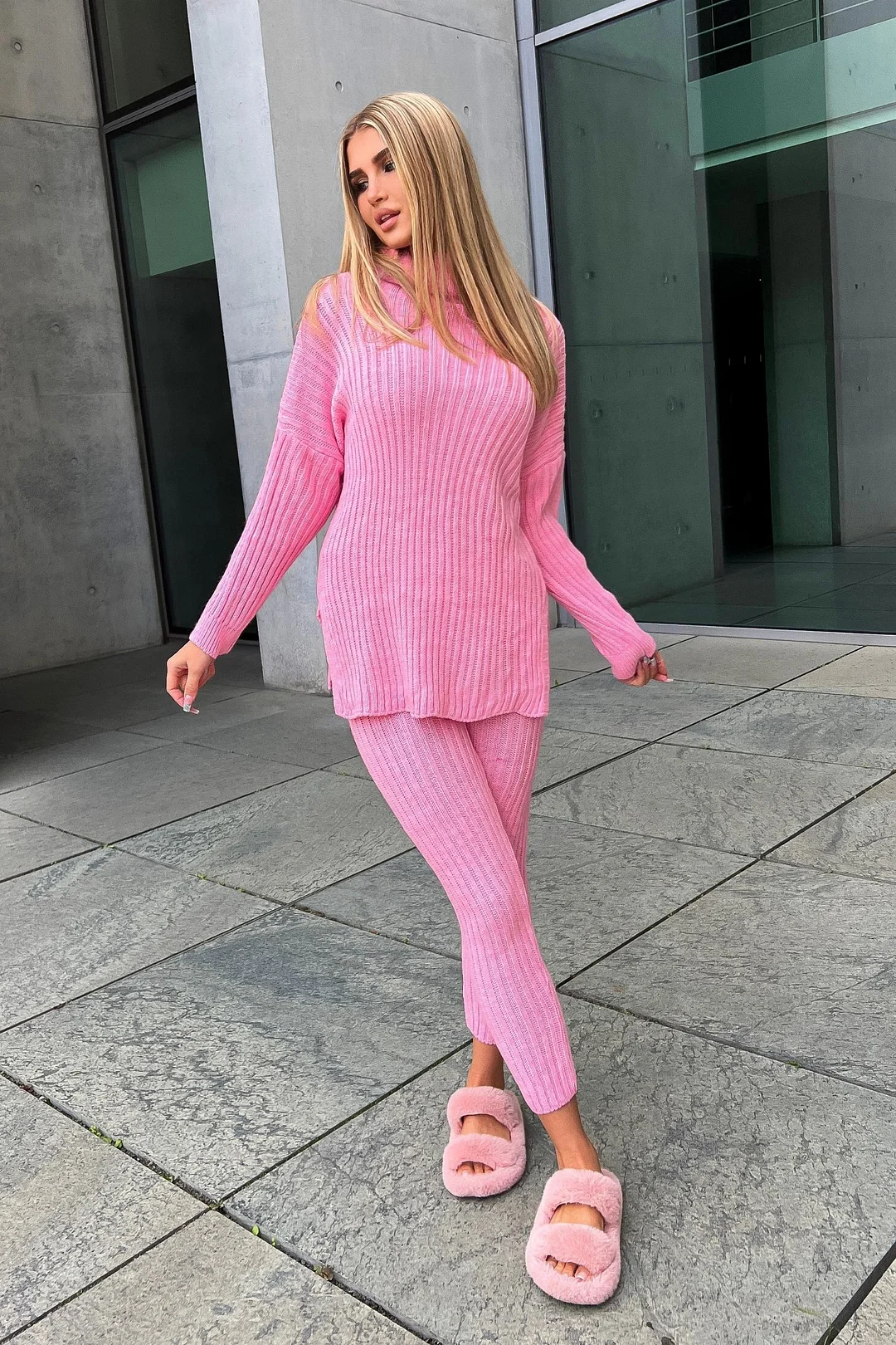 Oversize Pullover Strick SET - Pink