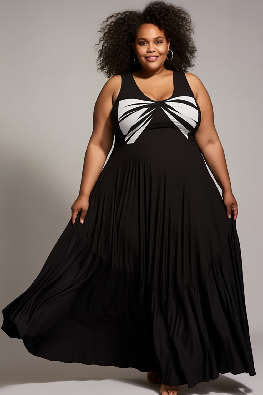 Design Plus Size Daily Black Graphic V Neck Knitted Maxi Dresses [Pre-Order]