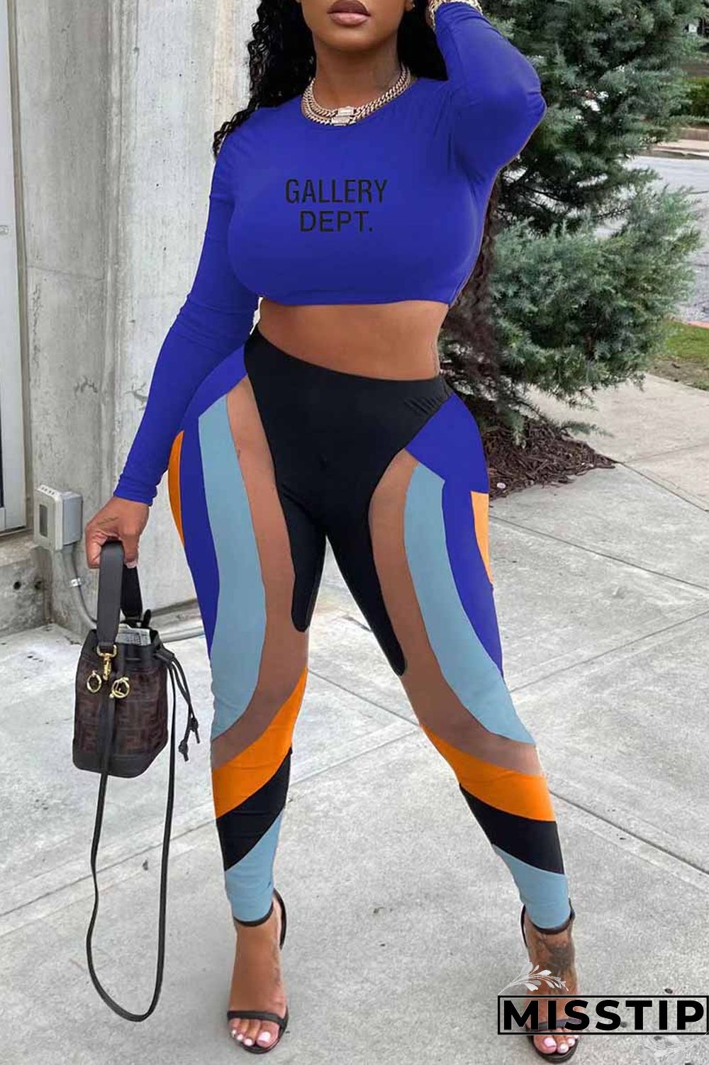Pink Casual Print Letter O Neck Long Sleeve Two Pieces