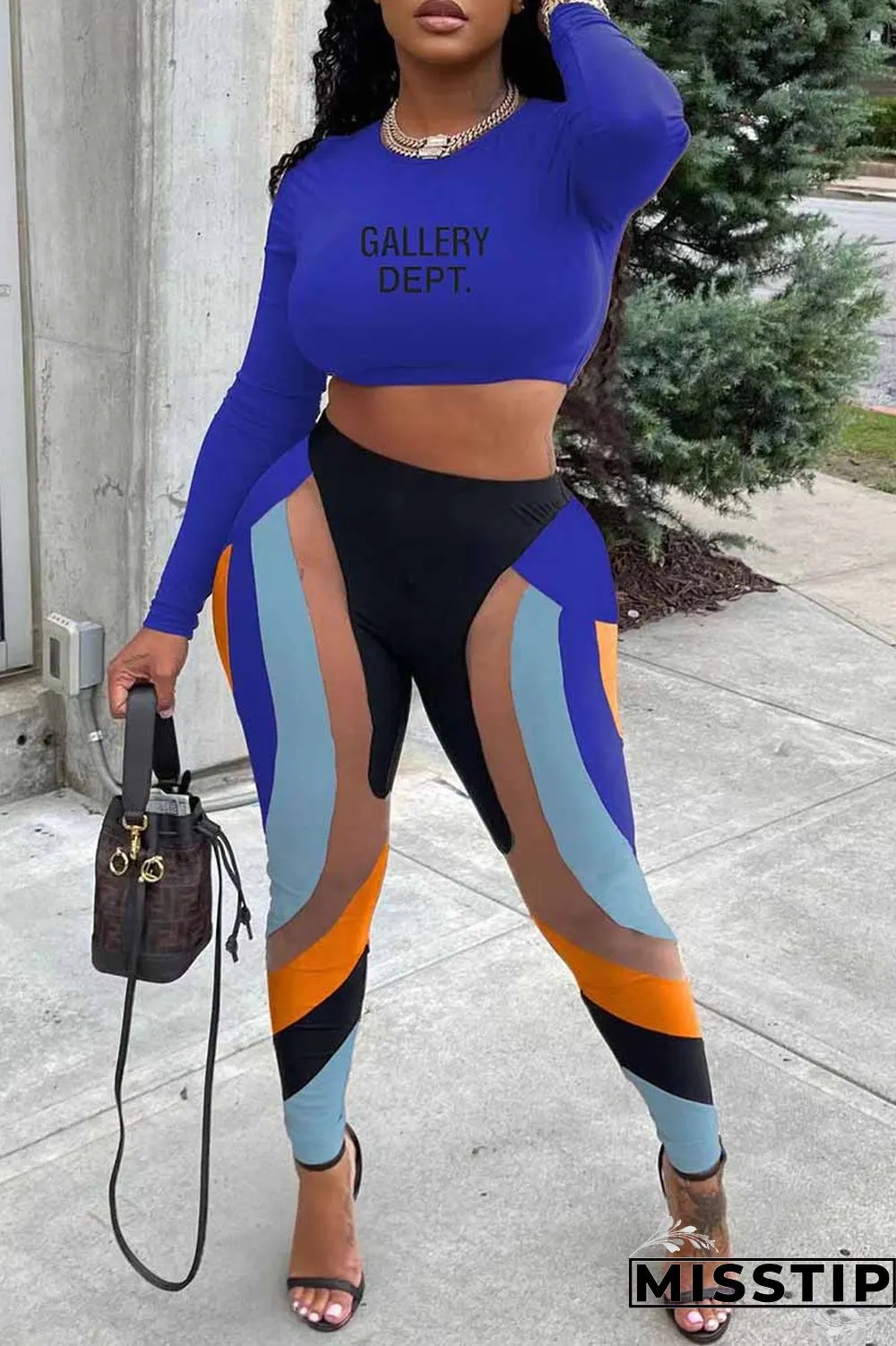 Pink Casual Print Letter O Neck Long Sleeve Two Pieces
