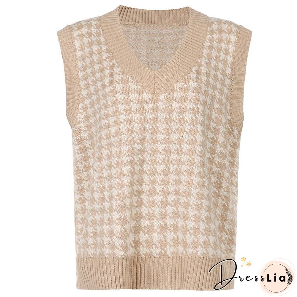 Checkered Cropped Knitted Tank Argyle Sleeveless Jumper