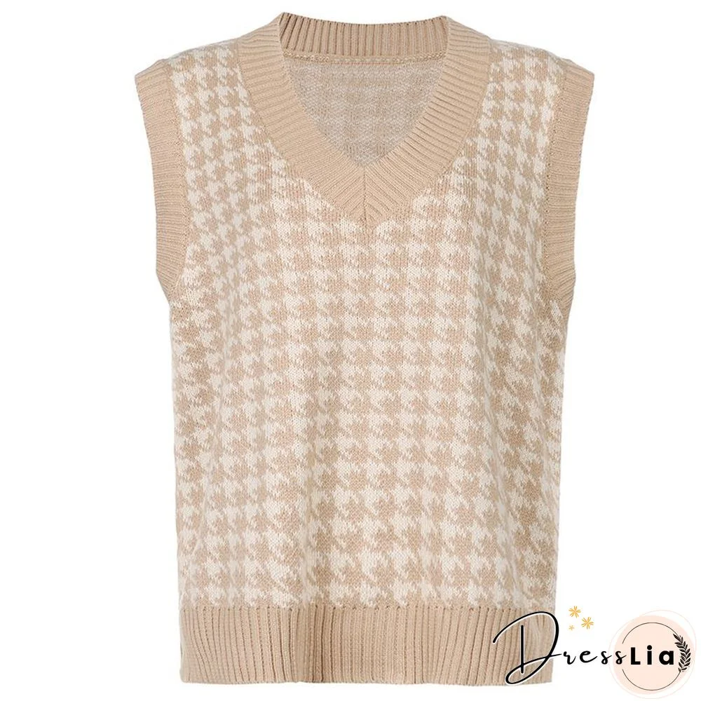 Checkered Cropped Knitted Tank Argyle Sleeveless Jumper