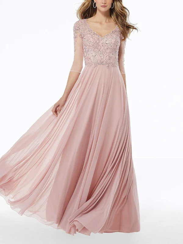 V-Neck Solid Color Lace Maxi Dress
