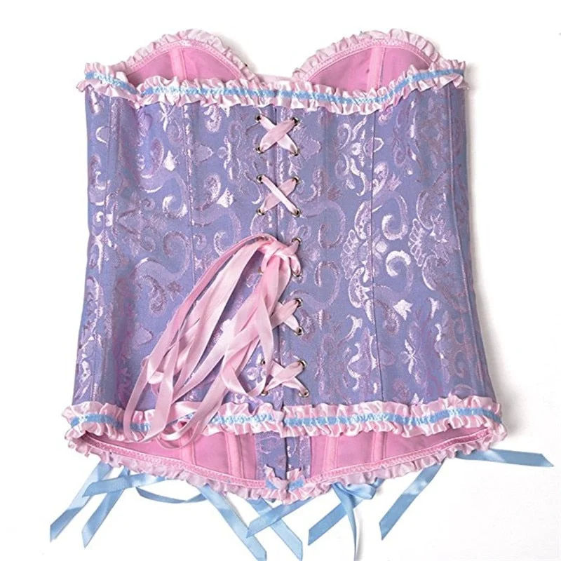 Sapubonva Corsets and Bustiers Sexy Women's Lace Up Plus Size Overbust Corselet Lingerie Vintage Espartilho Corset Top Floral