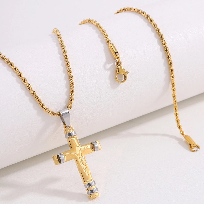 Retro Streetwear Cross Titanium Steel Plating Men’s Pendant Necklace
