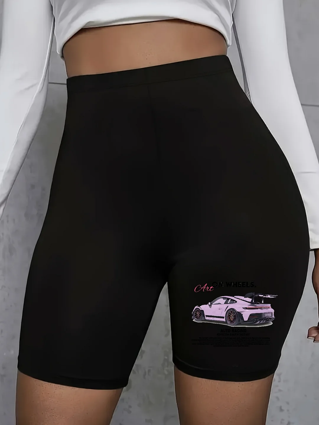 Women's Cycling S Shorts - Non-See-Through Shorts With Pink S Car Graphic, Lightweight Stretchy Shorts For,, Everyday - Machine Washable Black Spring/Fall/Summer) - Ideal Gift For Female Drivers, Shorts, Casual Wear, Stylish Geometric Print | IFYHOME
