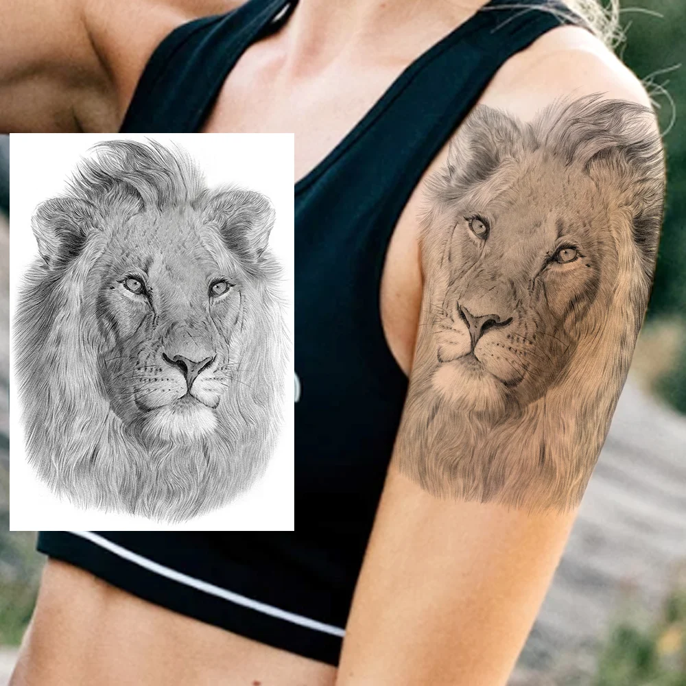 Sdrawing High Quality Lion Tiger Temporary Tattoos For Men Boys Realistic Fake Black Waterproof Tattoos Decal For Adult Party Supplies