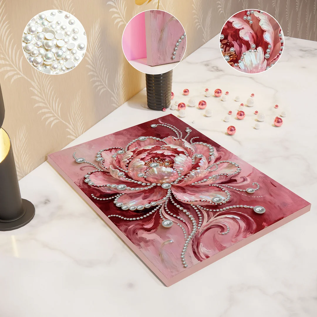 Pink Flowers DIY Pearl Diamond Art Kit for Adults Home Decor With Frame 30x40cm