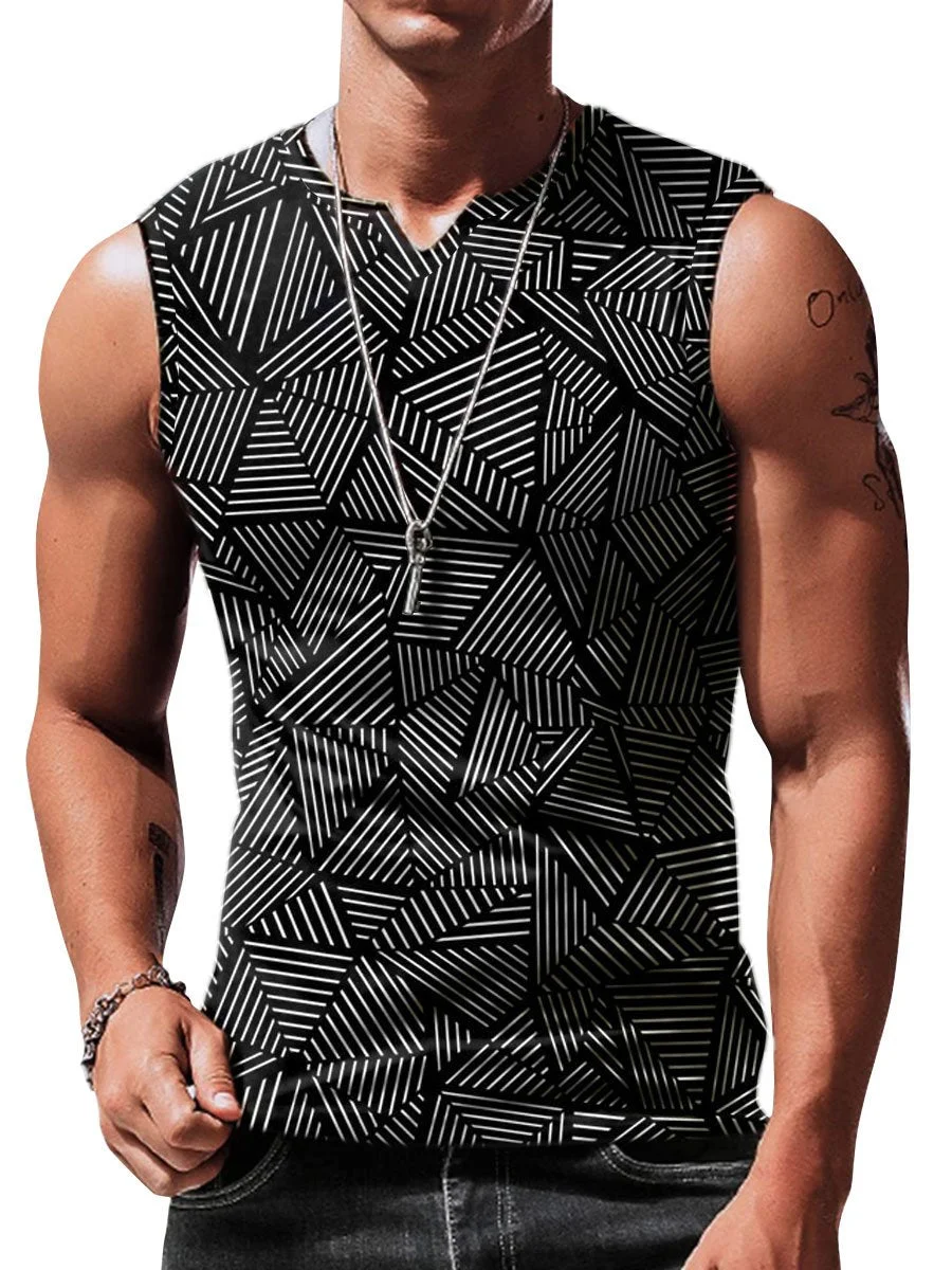 Men's Line Art Geometric Print V-Neck Tank Top