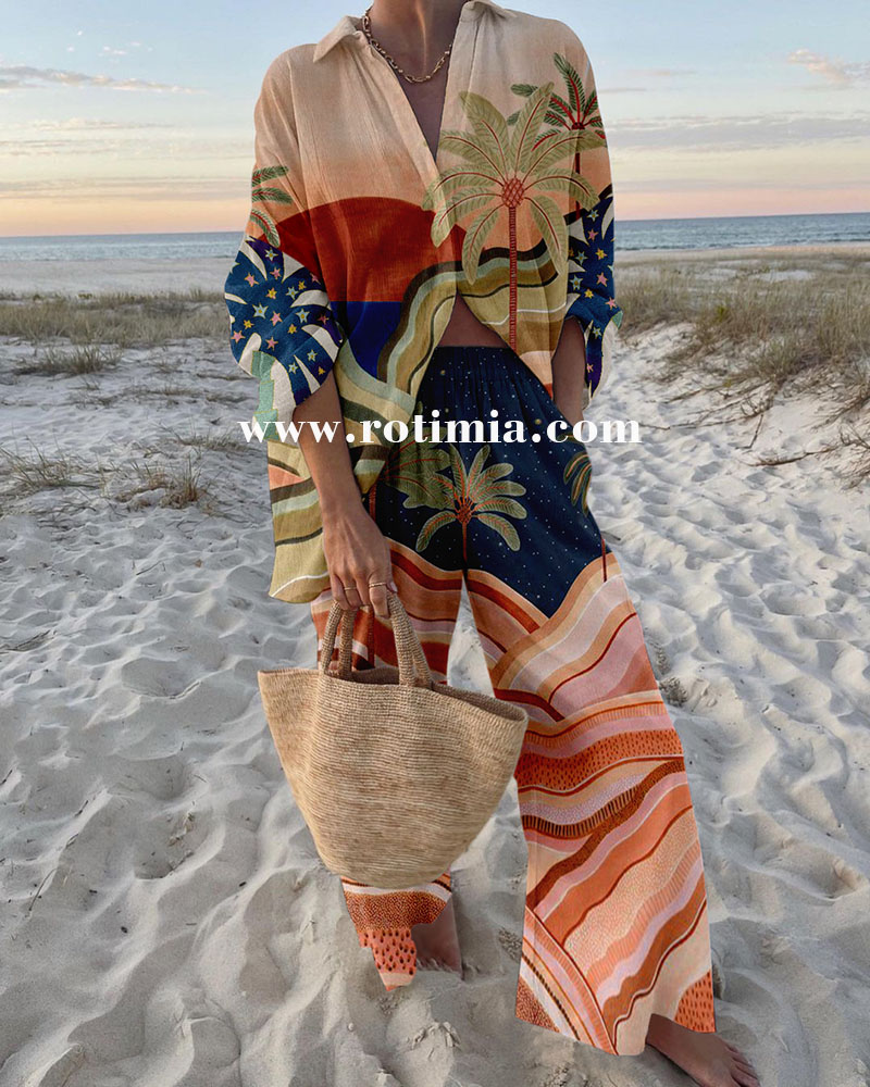 Rotimia Sunset Palms Print Relaxed Two-Piece Set