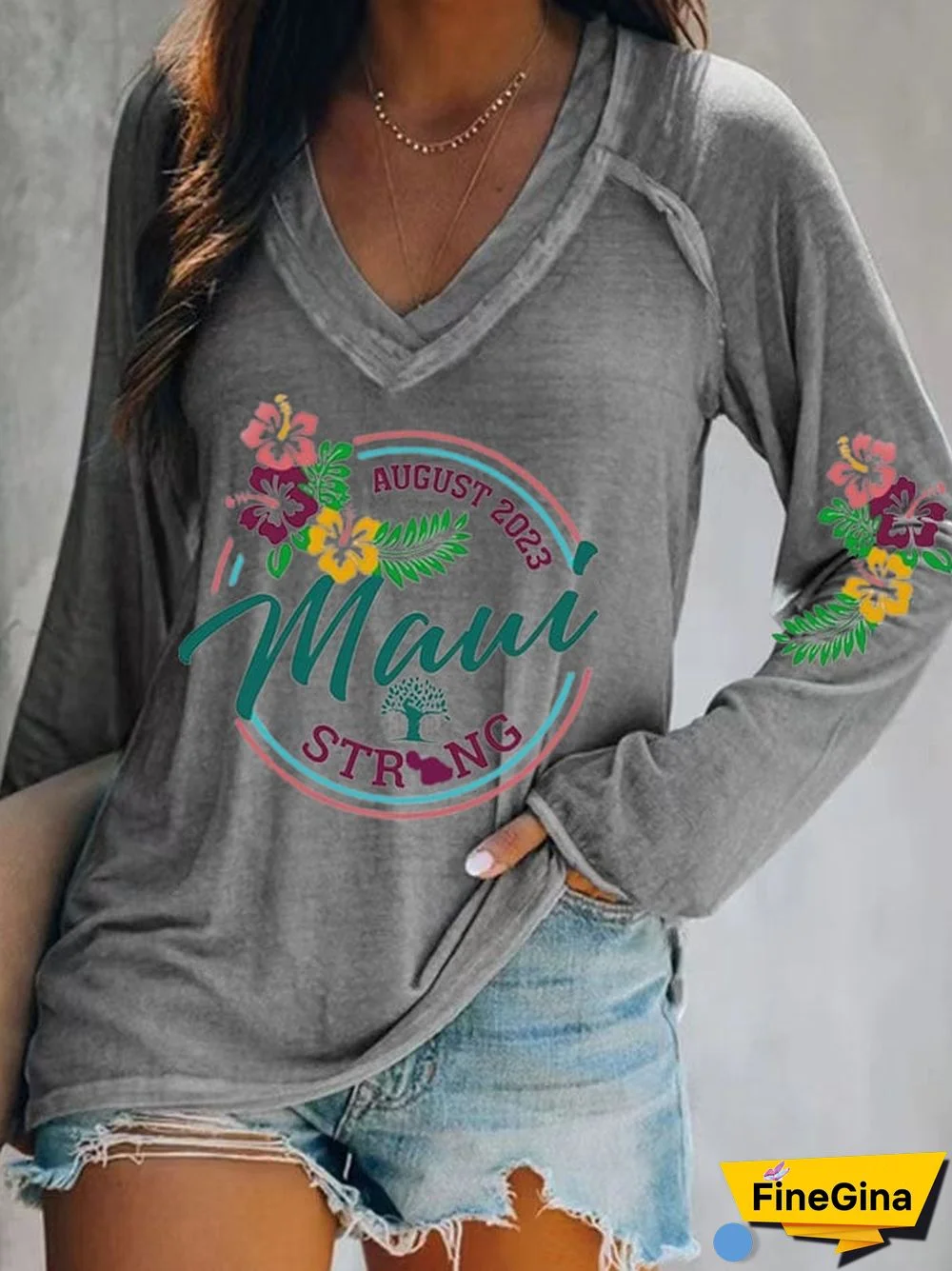 Women's Maui Strong Print Long Sleeves Casual T-Shirt