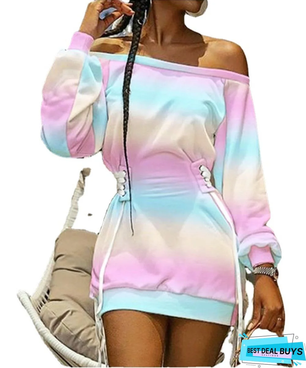 Round Neck Tie-Dye Printed Long Sleeve Loose Dress