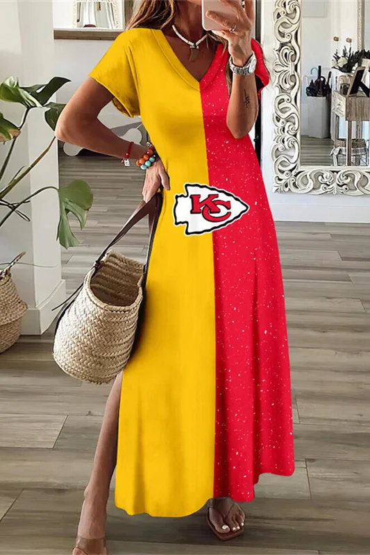 Kansas City Chiefs Women High Slit Dress Bodycon Slide Split Dress Slim  T-Shirts