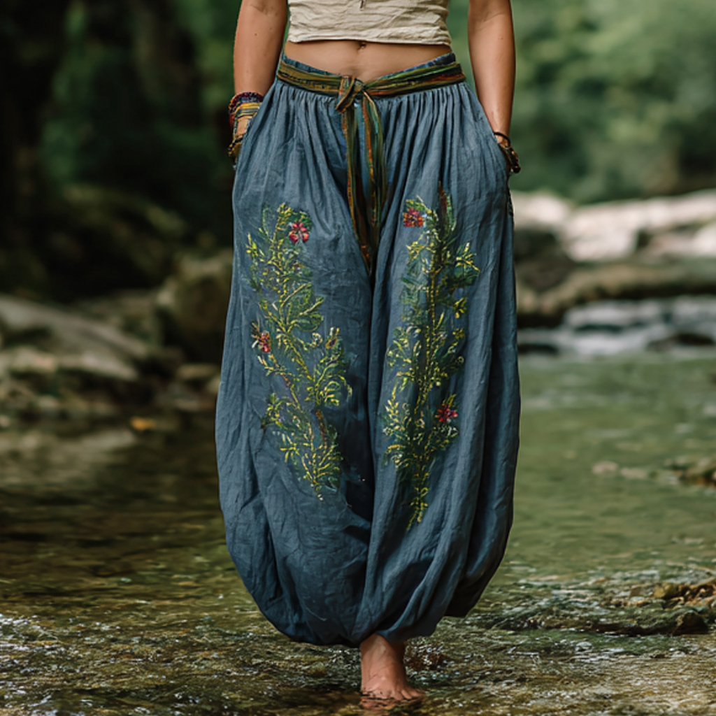 Bohemian Women's Printed Linen Resort Casual Pants