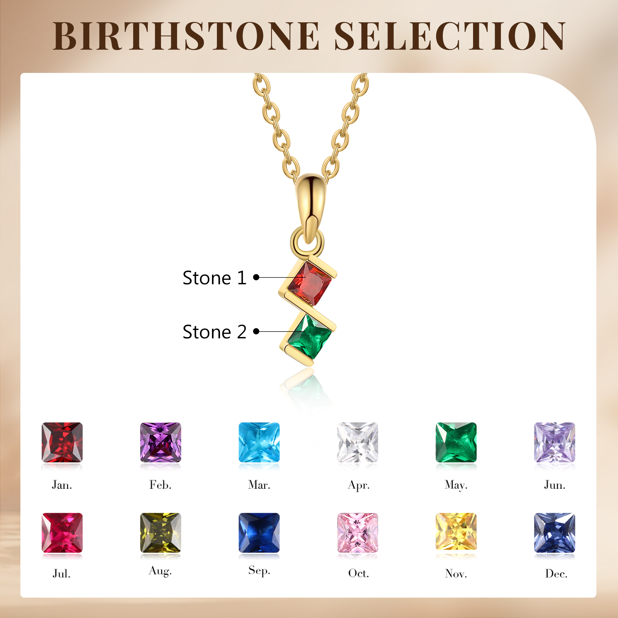 Personalised Women's Necklace Custom 2 Birthstones Pendant Necklace Birthday Gift for Her-Jessemade AU