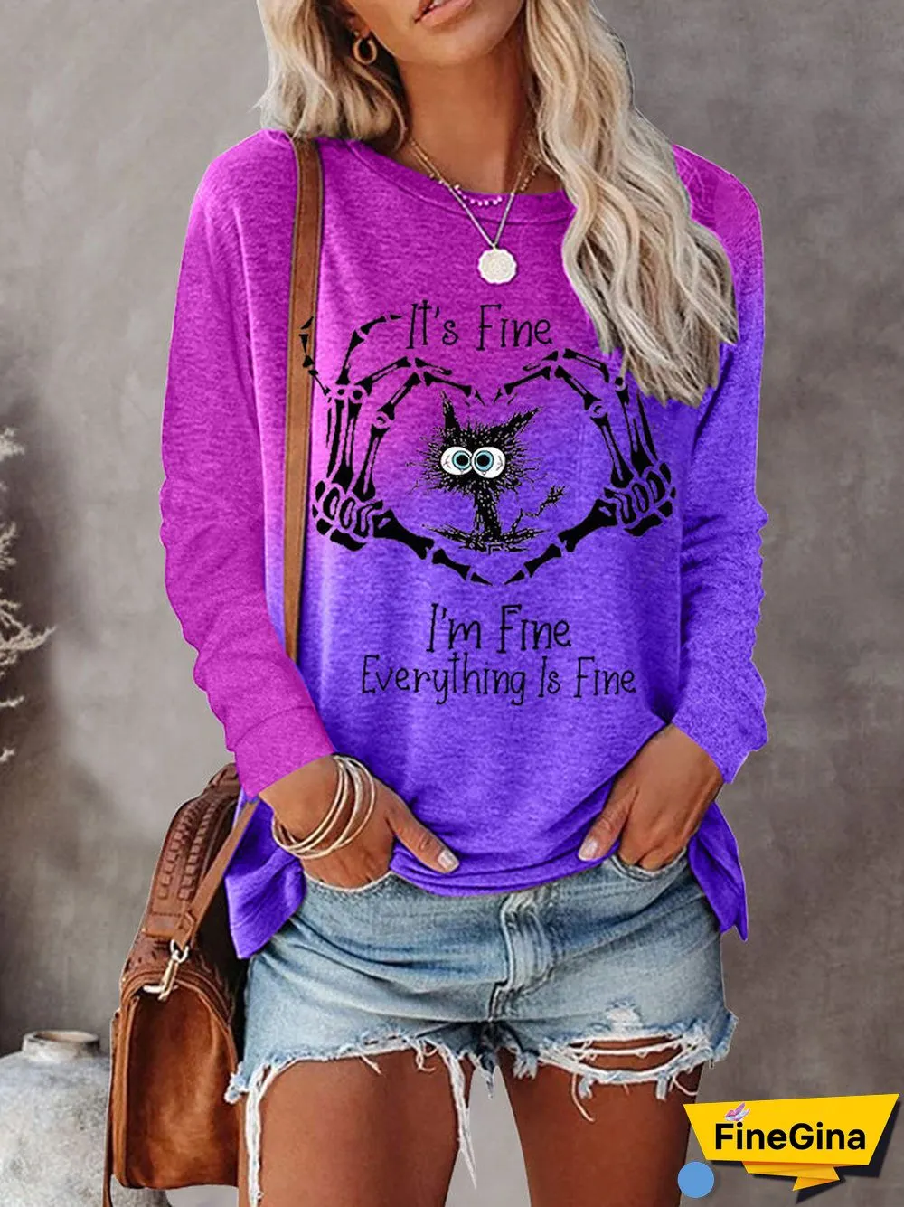 Women Long Sleeve Scoop Neck letter print Graphic Gradient Tops