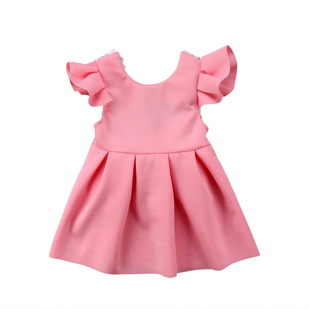 2019 Brand New Toddler Infant Kids Baby Girl Lace Princess Dress Bow Ruffled Backless Sundress Cute Children Summer Dress 3M-3T