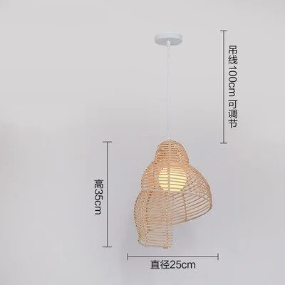 Chinese Classic Vintage Bamboo LED Pendant Lamp Sea Snail Shape Wicker Rattan Lamp Art Lights Chinese Parlor Home Decor Fixtures