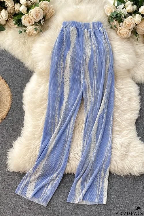 Tie Dye Elastic Pleated Wide Leg Pants