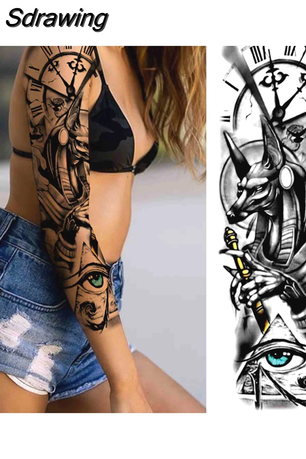 Sdrawing Totem Temporary Tattoo Sleeve For Men Women Adult Fake Flower Shoulder Tatoos Sticker Black Skull Tattoos Big Full Arm 521-0