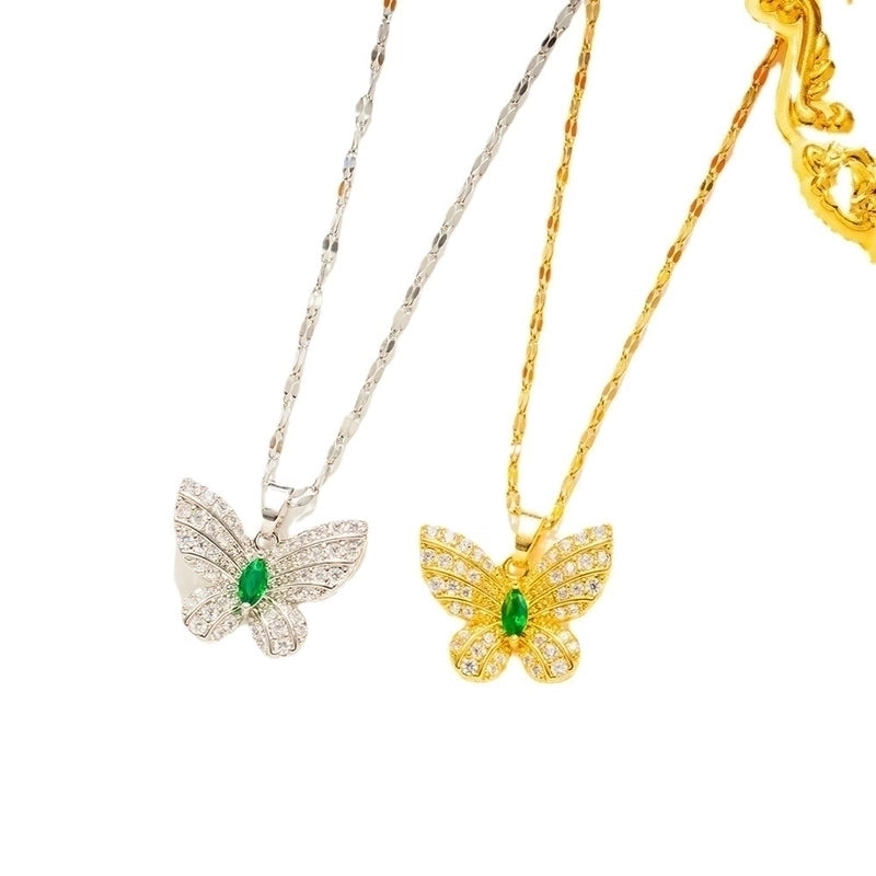 Casual Butterfly Titanium Steel Plating Inlay Zircon Pendant Necklace