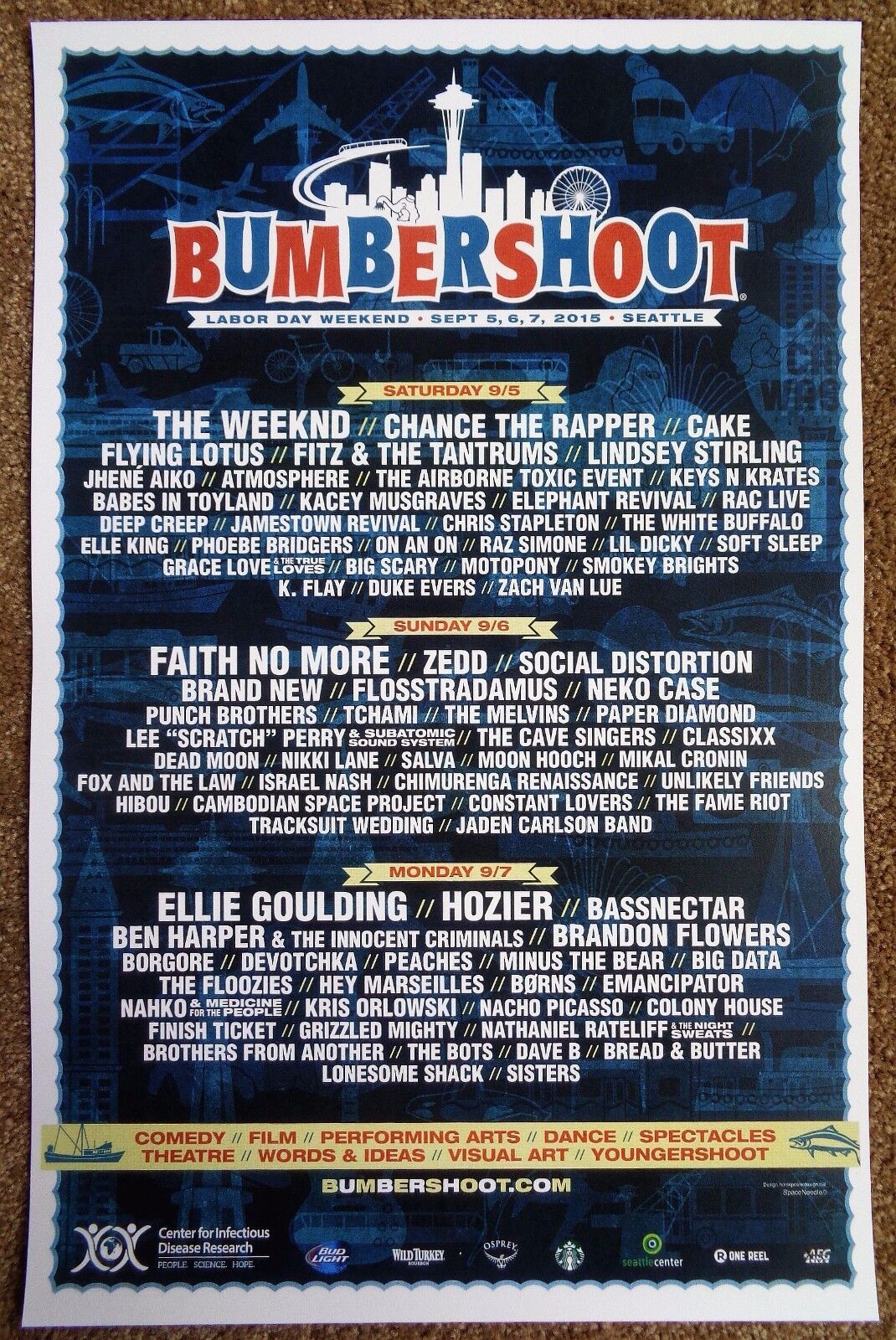 BUMBERSHOOT FESTIVAL 2015 POSTER The Weeknd / Babes In Toyland / Hozier Vers. 1